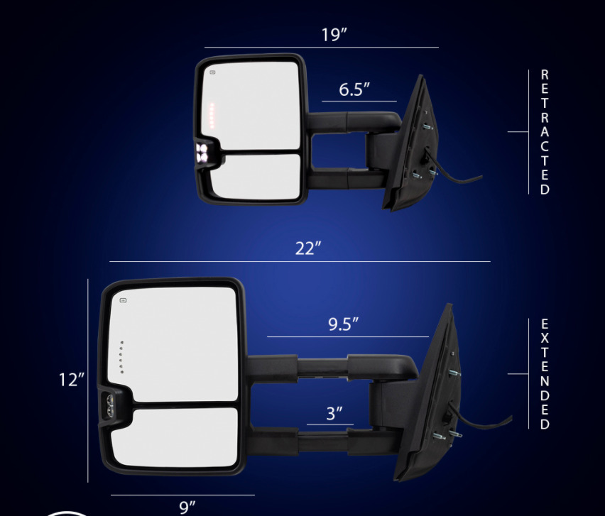 07-14 GM Truck Power Mirrors Textured Black w/Heat-Manual Telescopic-w/Signal